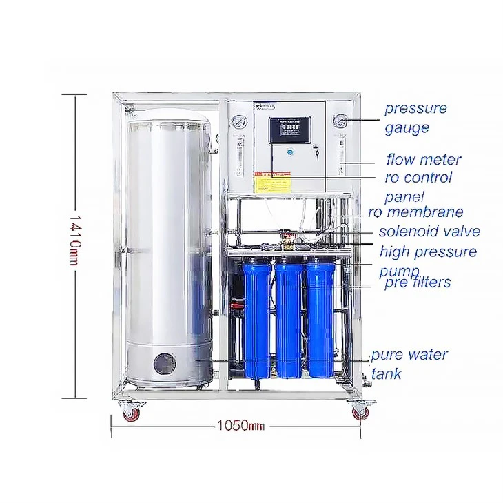 250, 500 litros/hora de purificador de água industrial